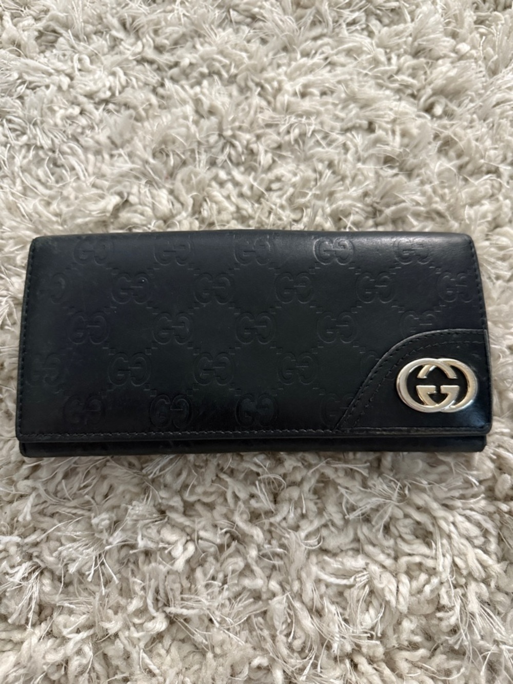 Gucci Black Embossed Leather Continental Wallet with Silver GG